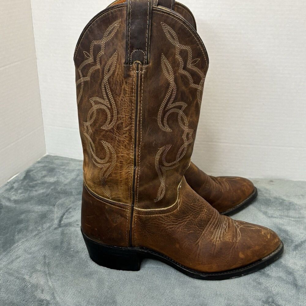 Vintage Frye Western Cowboy Boots Brown Leather USA Made Size 9M Distressed - Picture 4 of 15